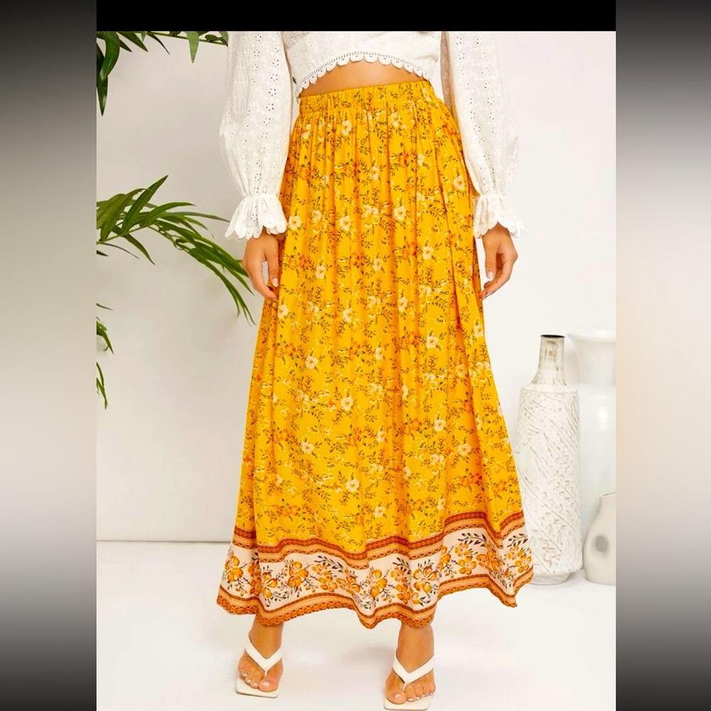 Long yellow floral skirt